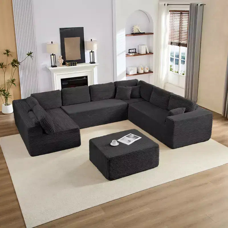 Canapé modulaire en velours côtelé Mjkone 141'' de profondeur, canapé moderne 8 places en forme de U avec pouf mobile