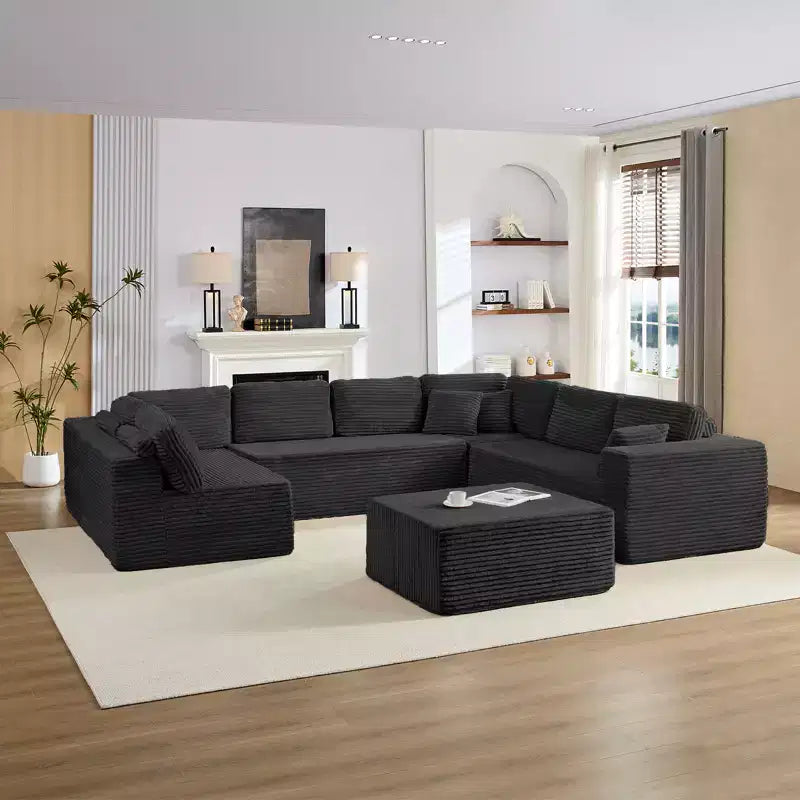 Canapé modulaire en velours côtelé Mjkone 141'' de profondeur, canapé moderne 8 places en forme de U avec pouf mobile