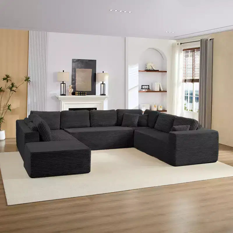 Canapé modulaire en velours côtelé Mjkone 141'' de profondeur, canapé moderne 8 places en forme de U avec pouf mobile