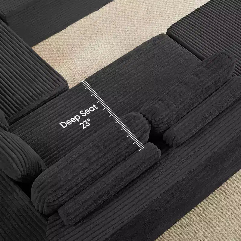 Canapé modulaire en velours côtelé Mjkone 141'' de profondeur, canapé moderne 8 places en forme de U avec pouf mobile
