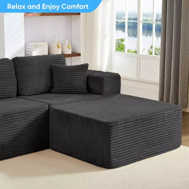 Canapé modulaire en velours côtelé Mjkone 141'' de profondeur, canapé moderne 8 places en forme de U avec pouf mobile