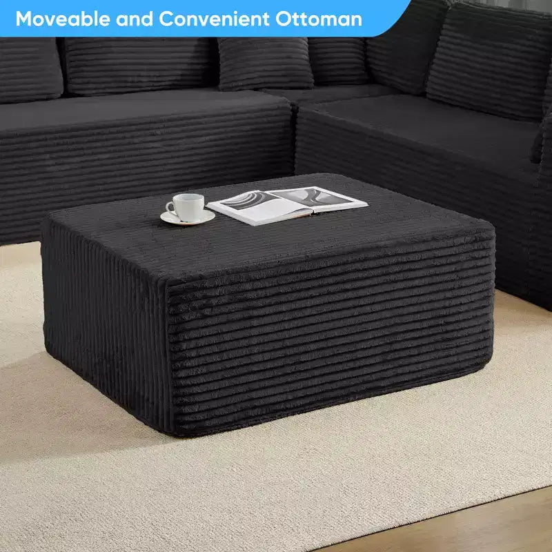 Canapé modulaire en velours côtelé Mjkone 141'' de profondeur, canapé moderne 8 places en forme de U avec pouf mobile