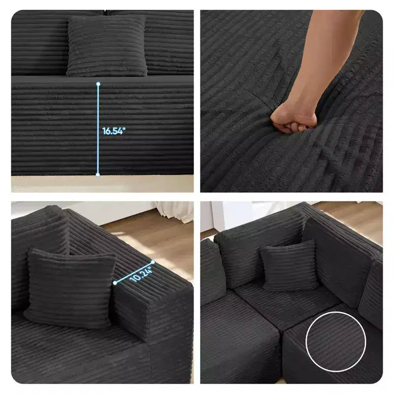 Canapé modulaire en velours côtelé Mjkone 141'' de profondeur, canapé moderne 8 places en forme de U avec pouf mobile