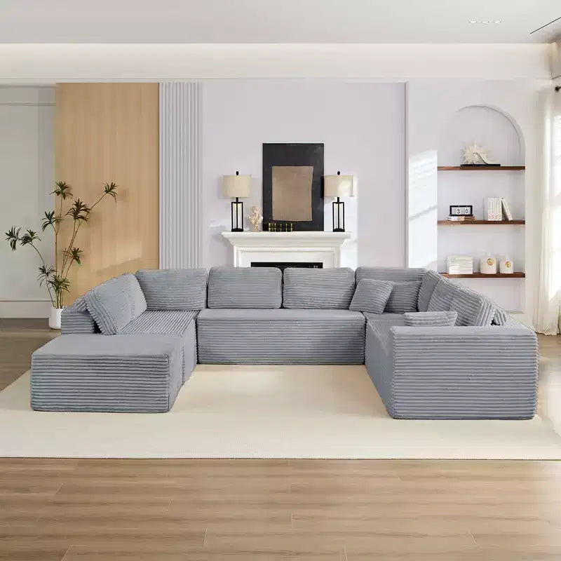 Canapé modulaire en velours côtelé Mjkone 141'' de profondeur, canapé moderne 8 places en forme de U avec pouf mobile