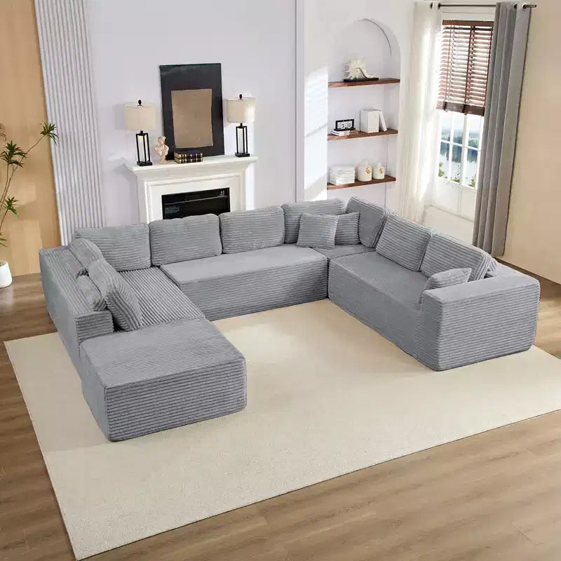Canapé modulaire en velours côtelé Mjkone 141'' de profondeur, canapé moderne 8 places en forme de U avec pouf mobile