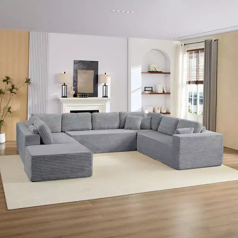 Canapé modulaire en velours côtelé Mjkone 141'' de profondeur, canapé moderne 8 places en forme de U avec pouf mobile