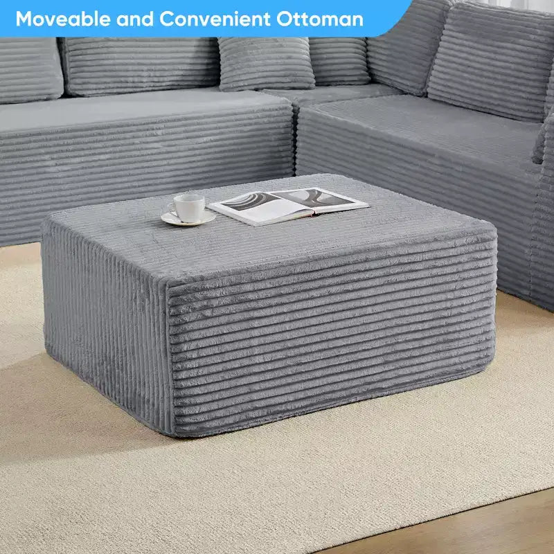 Canapé modulaire en velours côtelé Mjkone 141'' de profondeur, canapé moderne 8 places en forme de U avec pouf mobile