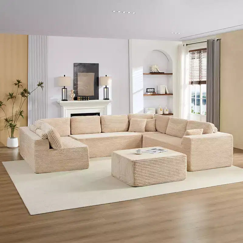 Canapé modulaire en velours côtelé Mjkone 141'' de profondeur, canapé moderne 8 places en forme de U avec pouf mobile