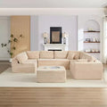 Mjkone Corduroy 141'' Deep Seat Modular Sectional Sofa, Modern 8-Seater U-Shape Sofa Couch with Moveable Ottoman