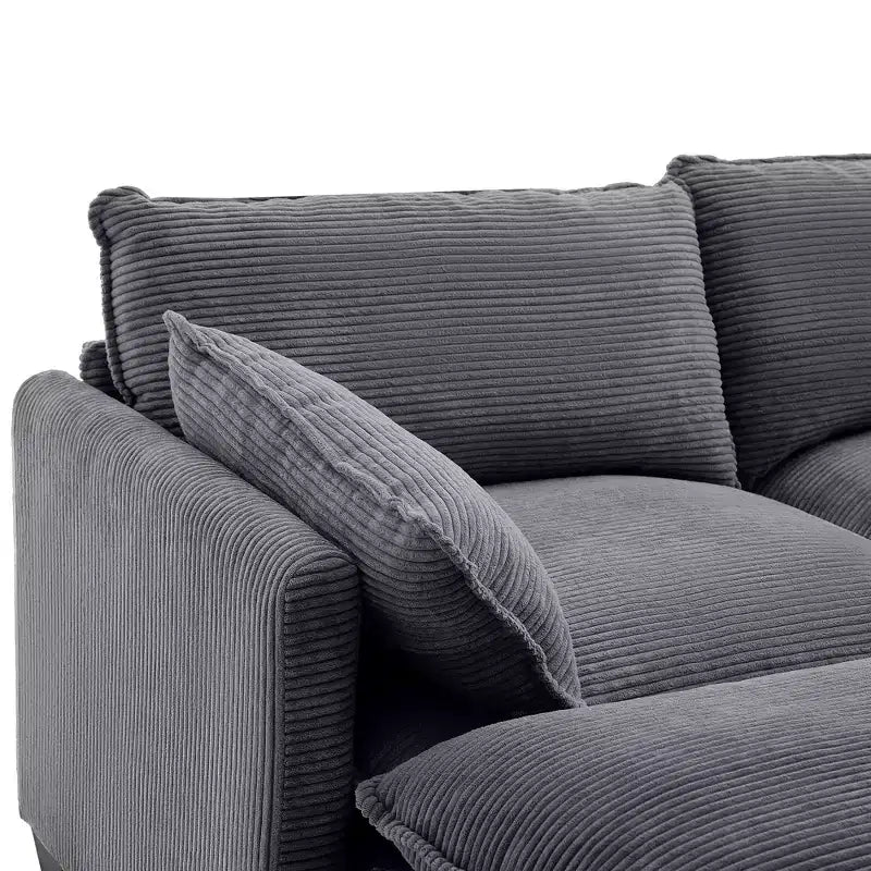 Canapé d'angle en velours côtelé Hyleory, canapé 3 places avec ottoman mobile, meubles modulaires pour salon d'appartement