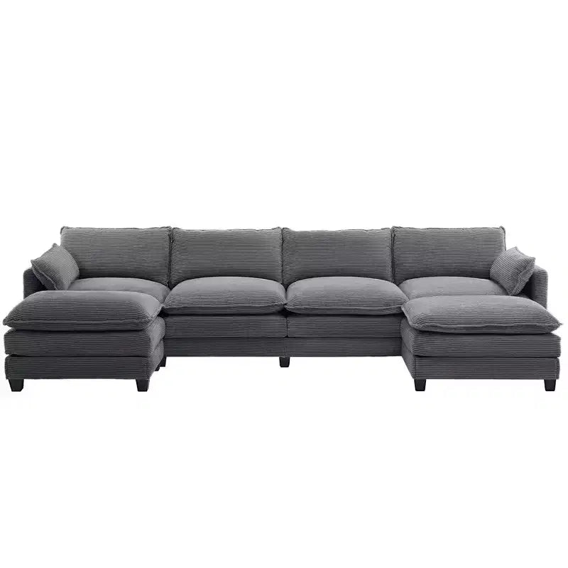 Canapé sectionnel en velours côtelé en forme de U Hyleory, canapé 4 places avec 2 poufs mobiles, mobilier de salon modulable