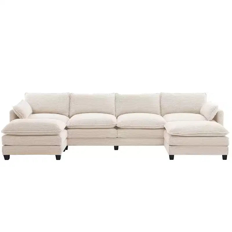 Canapé sectionnel en velours côtelé en forme de U Hyleory, canapé 4 places avec 2 poufs mobiles, mobilier de salon modulable