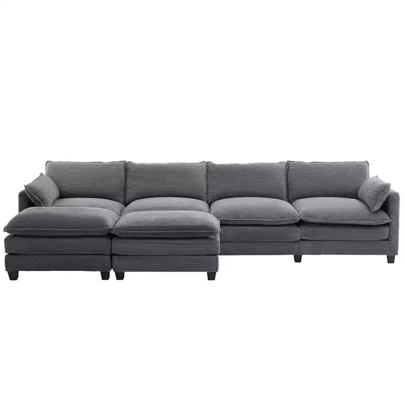 Canapé sectionnel en velours côtelé en forme de U Hyleory, canapé 4 places avec 2 poufs mobiles, mobilier de salon modulable