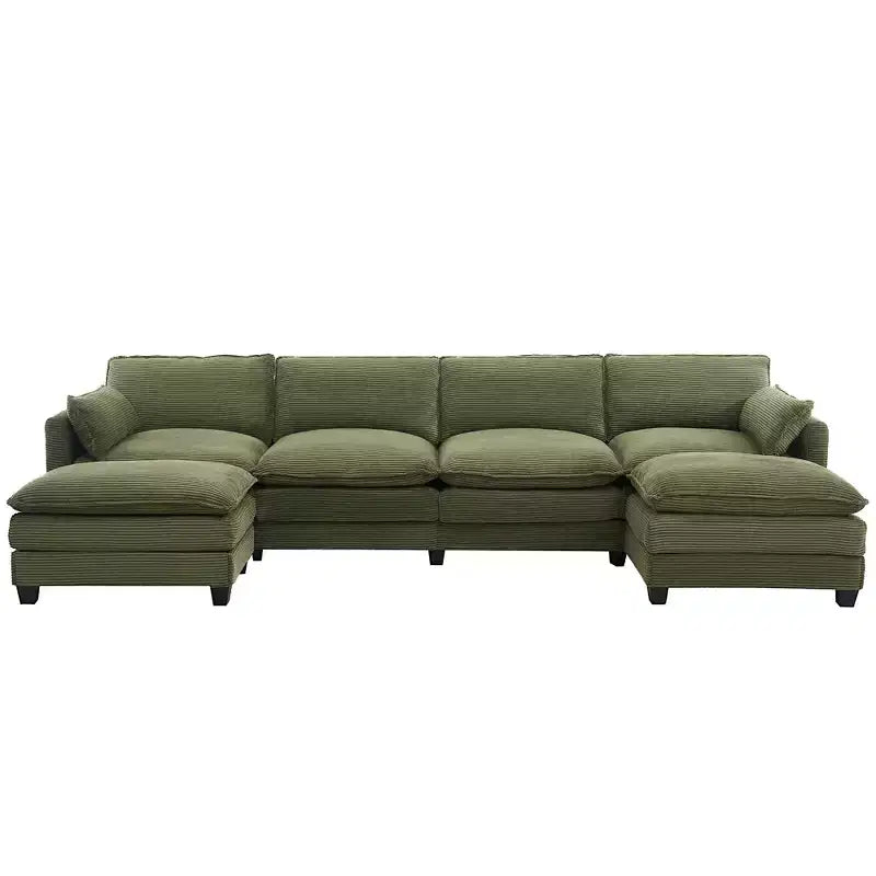 Canapé sectionnel en velours côtelé en forme de U Hyleory, canapé 4 places avec 2 poufs mobiles, mobilier de salon modulable