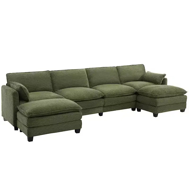 Canapé sectionnel en velours côtelé en forme de U Hyleory, canapé 4 places avec 2 poufs mobiles, mobilier de salon modulable