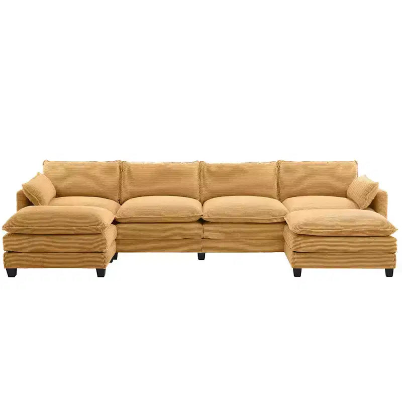 Canapé sectionnel en velours côtelé en forme de U Hyleory, canapé 4 places avec 2 poufs mobiles, mobilier de salon modulable