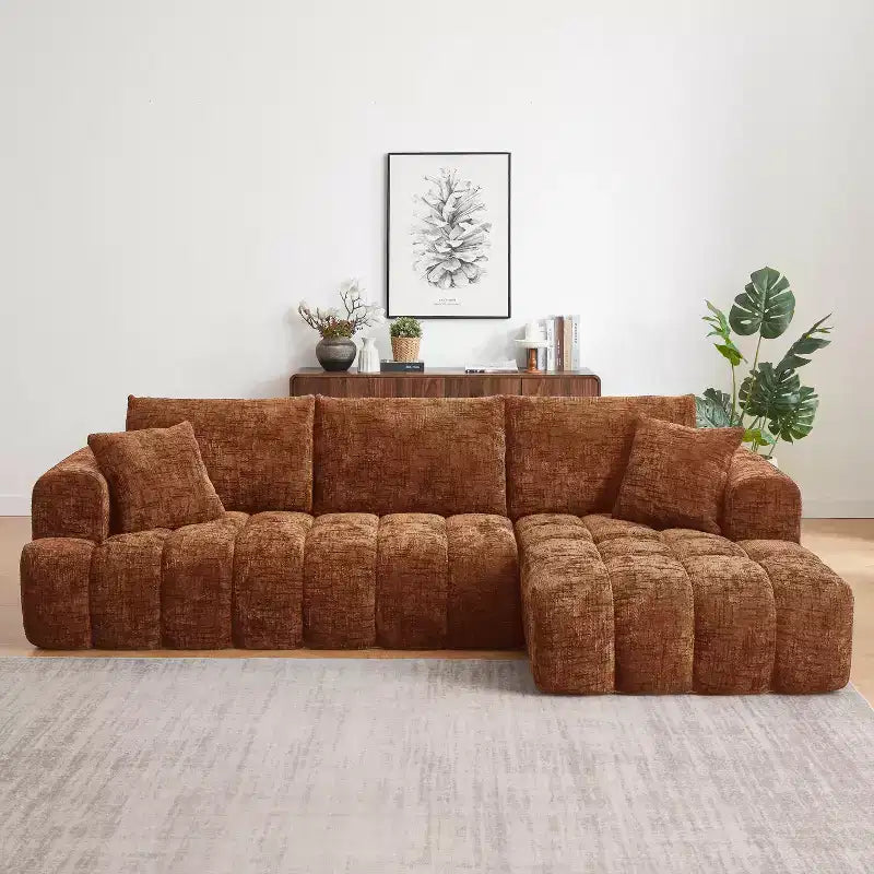 GDFStudio Salta Modern Chenille Fabric Sectional Sofa with Tufted Design