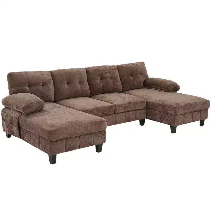 Canapé d'angle en chenille en U ultra-moelleux Polibi avec deux méridiennes
