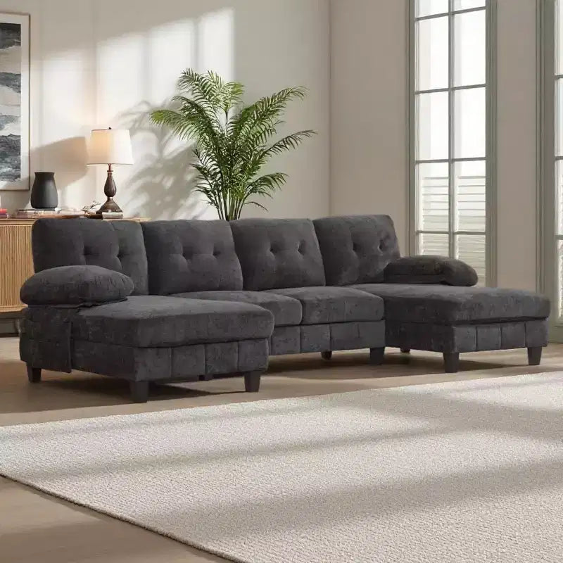 Polibi Ultra-Plush U-Shaped Chenille Sectional Sofa with Dual Chaises