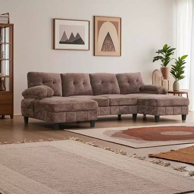 Canapé d'angle en chenille en U ultra-moelleux Polibi avec deux méridiennes