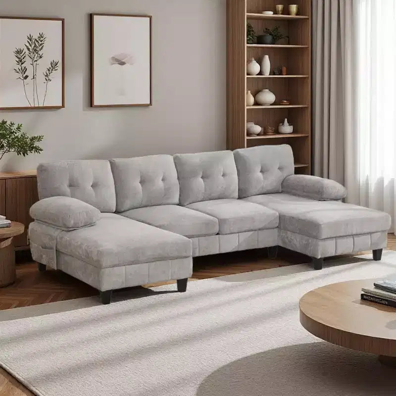 Canapé d'angle en chenille en U ultra-moelleux Polibi avec deux méridiennes