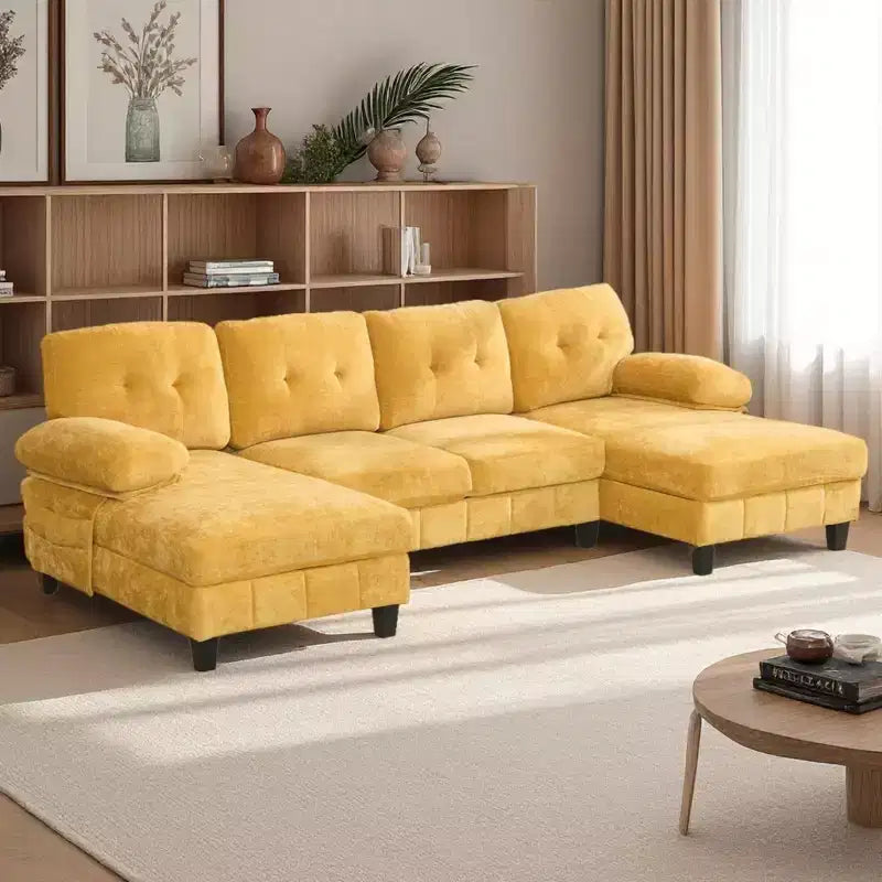Canapé d'angle en chenille en U ultra-moelleux Polibi avec deux méridiennes