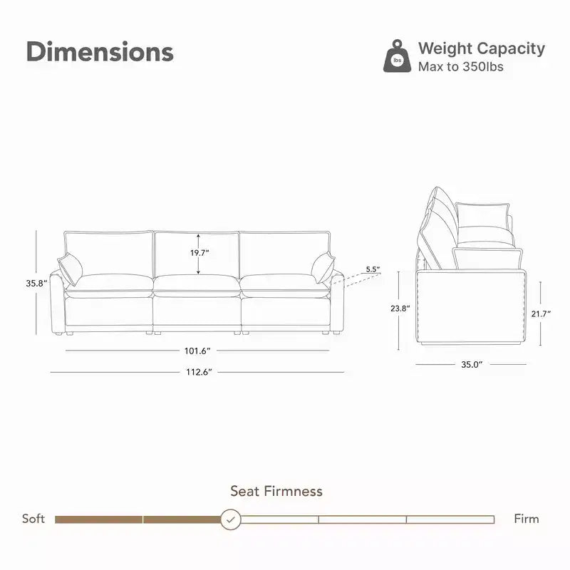 Canapé modulaire surdimensionné Spruce & Spring pour salon, Taupe-3PC
