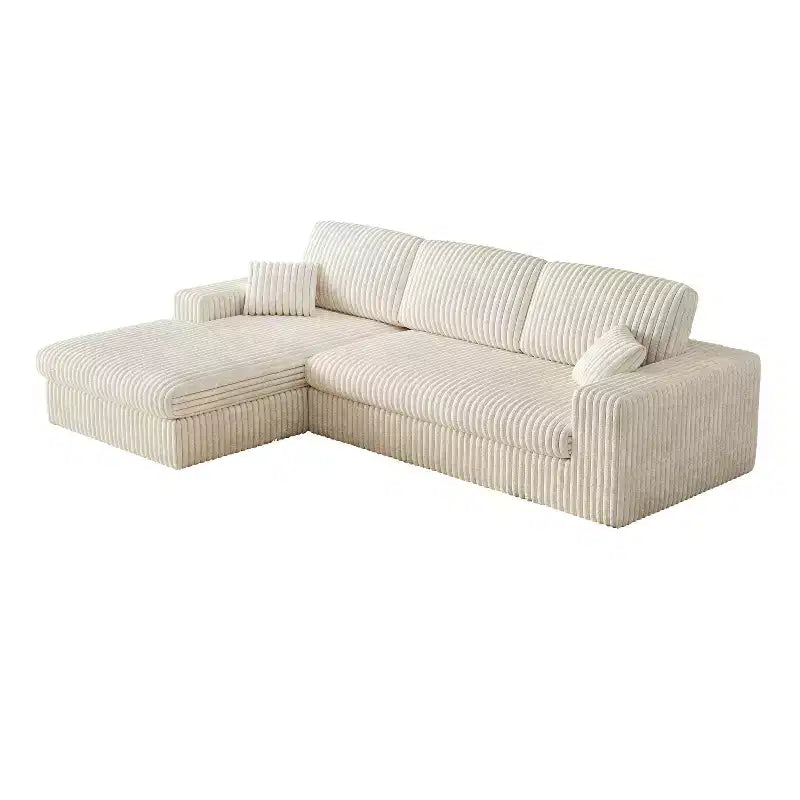 Canapé modulaire en velours côtelé en forme de L de 114,5 po avec fauteuil inclinable, canapé de sol convertible 2-en-1 avec coussins en mousse et oreillers de soutien cervical pour le salon