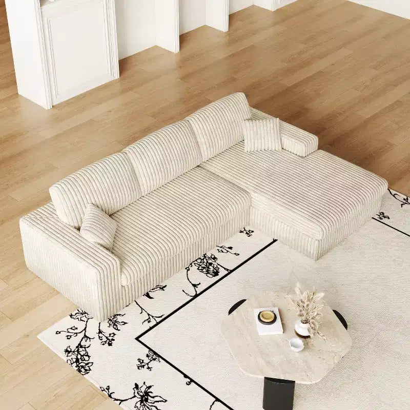 Canapé modulaire en velours côtelé en forme de L de 114,5 po avec fauteuil inclinable, canapé de sol convertible 2-en-1 avec coussins en mousse et oreillers de soutien cervical pour le salon