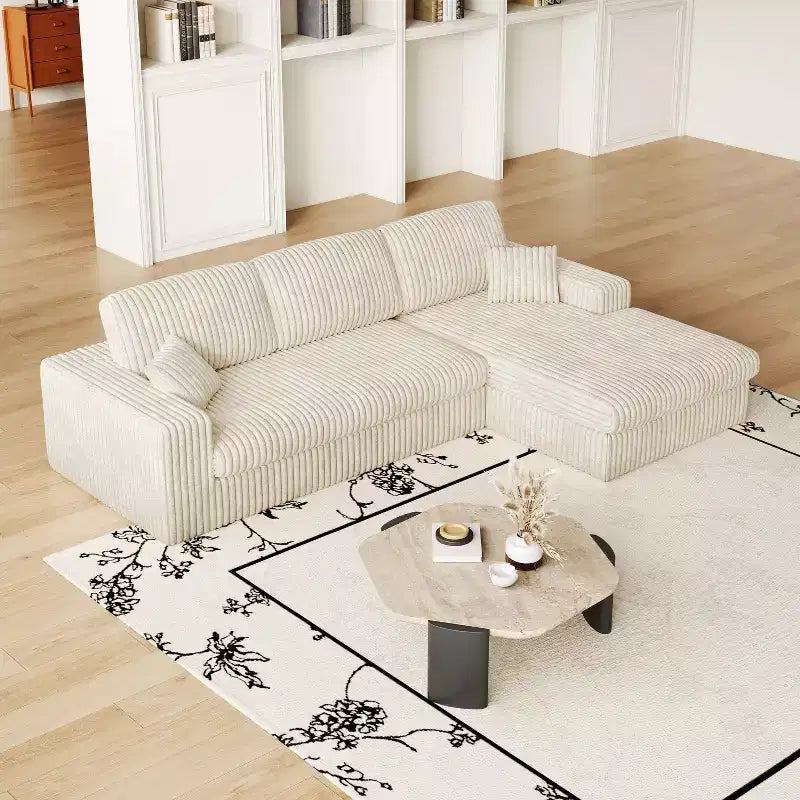 Canapé modulaire en velours côtelé en forme de L de 114,5 po avec fauteuil inclinable, canapé de sol convertible 2-en-1 avec coussins en mousse et oreillers de soutien cervical pour le salon