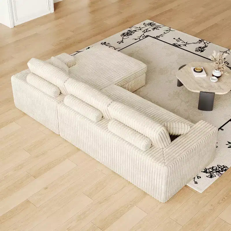 Canapé modulaire en velours côtelé en forme de L de 114,5 po avec fauteuil inclinable, canapé de sol convertible 2-en-1 avec coussins en mousse et oreillers de soutien cervical pour le salon