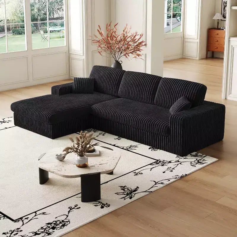 Canapé modulaire en velours côtelé en forme de L de 114,5 po avec fauteuil inclinable, canapé de sol convertible 2-en-1 avec coussins en mousse et oreillers de soutien cervical pour le salon