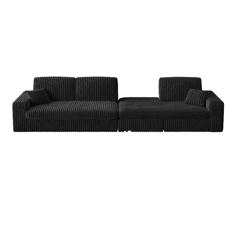 Canapé modulaire en velours côtelé en forme de L de 114,5 po avec fauteuil inclinable, canapé de sol convertible 2-en-1 avec coussins en mousse et oreillers de soutien cervical pour le salon
