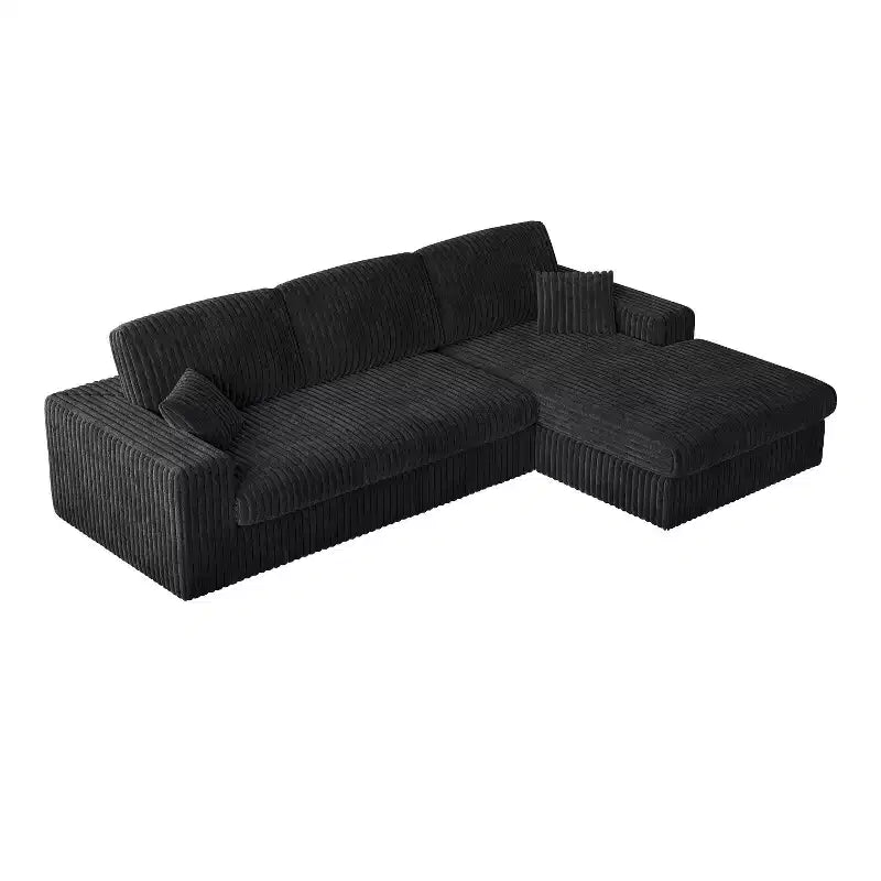 Canapé modulaire en velours côtelé en forme de L de 114,5 po avec fauteuil inclinable, canapé de sol convertible 2-en-1 avec coussins en mousse et oreillers de soutien cervical pour le salon