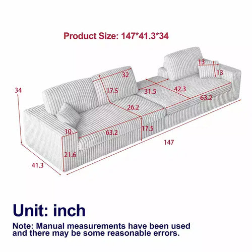 Canapé modulaire en velours côtelé en forme de L de 114,5 po avec fauteuil inclinable, canapé de sol convertible 2-en-1 avec coussins en mousse et oreillers de soutien cervical pour le salon