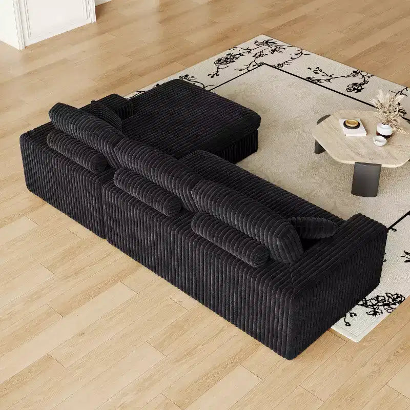 Canapé modulaire en velours côtelé en forme de L de 114,5 po avec fauteuil inclinable, canapé de sol convertible 2-en-1 avec coussins en mousse et oreillers de soutien cervical pour le salon