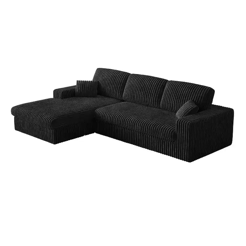 Canapé modulaire en velours côtelé en forme de L de 114,5 po avec fauteuil inclinable, canapé de sol convertible 2-en-1 avec coussins en mousse et oreillers de soutien cervical pour le salon