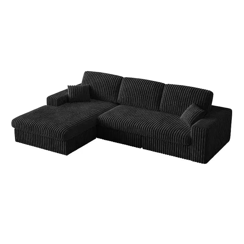 Canapé modulaire en velours côtelé en forme de L de 114,5 po avec fauteuil inclinable, canapé de sol convertible 2-en-1 avec coussins en mousse et oreillers de soutien cervical pour le salon