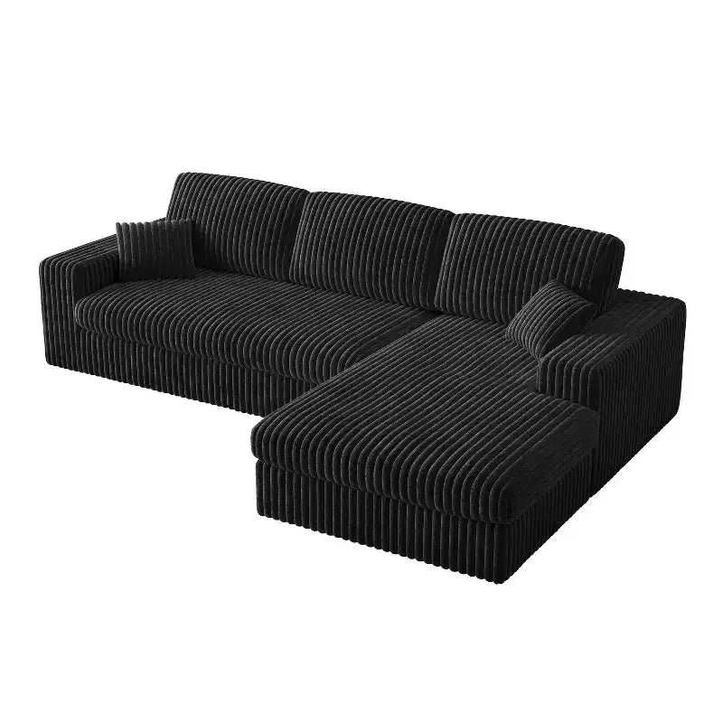 Canapé modulaire en velours côtelé en forme de L de 114,5 po avec fauteuil inclinable, canapé de sol convertible 2-en-1 avec coussins en mousse et oreillers de soutien cervical pour le salon
