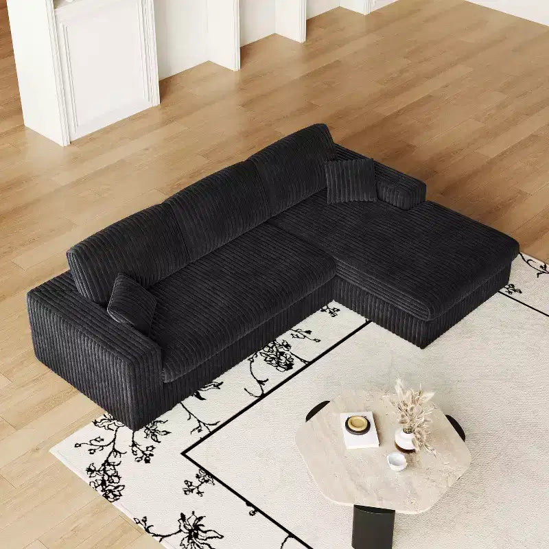 Canapé modulaire en velours côtelé en forme de L de 114,5 po avec fauteuil inclinable, canapé de sol convertible 2-en-1 avec coussins en mousse et oreillers de soutien cervical pour le salon