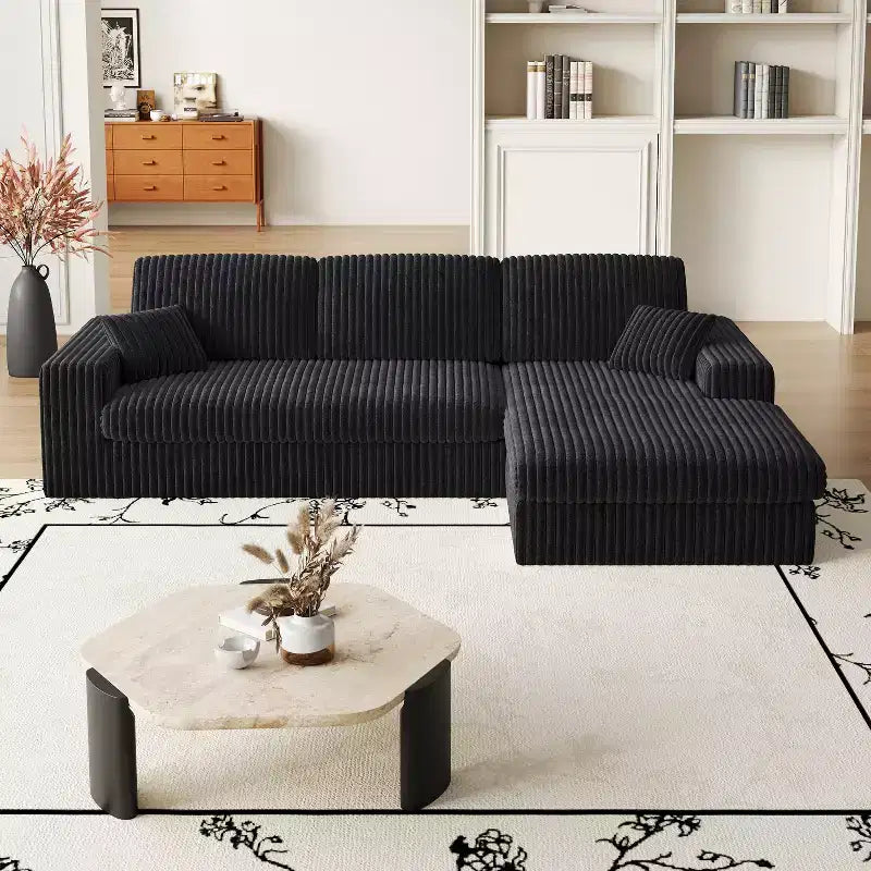 Canapé modulaire en velours côtelé en forme de L de 114,5 po avec fauteuil inclinable, canapé de sol convertible 2-en-1 avec coussins en mousse et oreillers de soutien cervical pour le salon