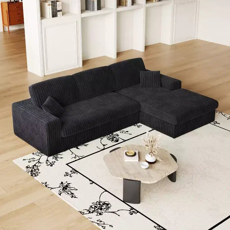 Canapé modulaire en velours côtelé en forme de L de 114,5 po avec fauteuil inclinable, canapé de sol convertible 2-en-1 avec coussins en mousse et oreillers de soutien cervical pour le salon
