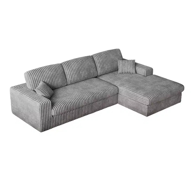 Canapé modulaire en velours côtelé en forme de L de 114,5 po avec fauteuil inclinable, canapé de sol convertible 2-en-1 avec coussins en mousse et oreillers de soutien cervical pour le salon