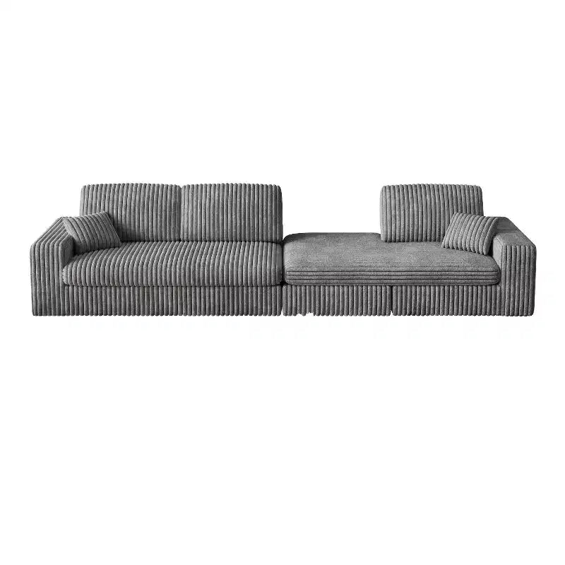 Canapé modulaire en velours côtelé en forme de L de 114,5 po avec fauteuil inclinable, canapé de sol convertible 2-en-1 avec coussins en mousse et oreillers de soutien cervical pour le salon