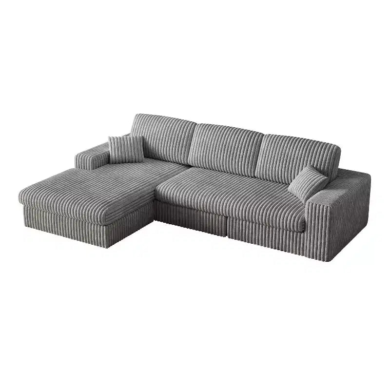 Canapé modulaire en velours côtelé en forme de L de 114,5 po avec fauteuil inclinable, canapé de sol convertible 2-en-1 avec coussins en mousse et oreillers de soutien cervical pour le salon