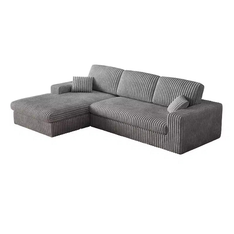 Canapé modulaire en velours côtelé en forme de L de 114,5 po avec fauteuil inclinable, canapé de sol convertible 2-en-1 avec coussins en mousse et oreillers de soutien cervical pour le salon