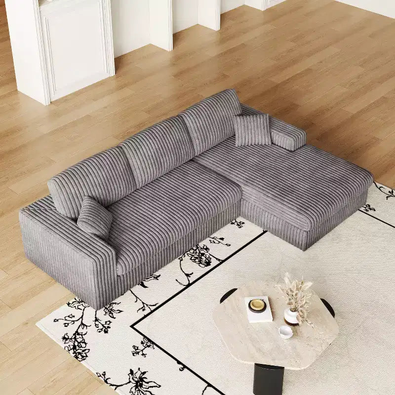 Canapé modulaire en velours côtelé en forme de L de 114,5 po avec fauteuil inclinable, canapé de sol convertible 2-en-1 avec coussins en mousse et oreillers de soutien cervical pour le salon