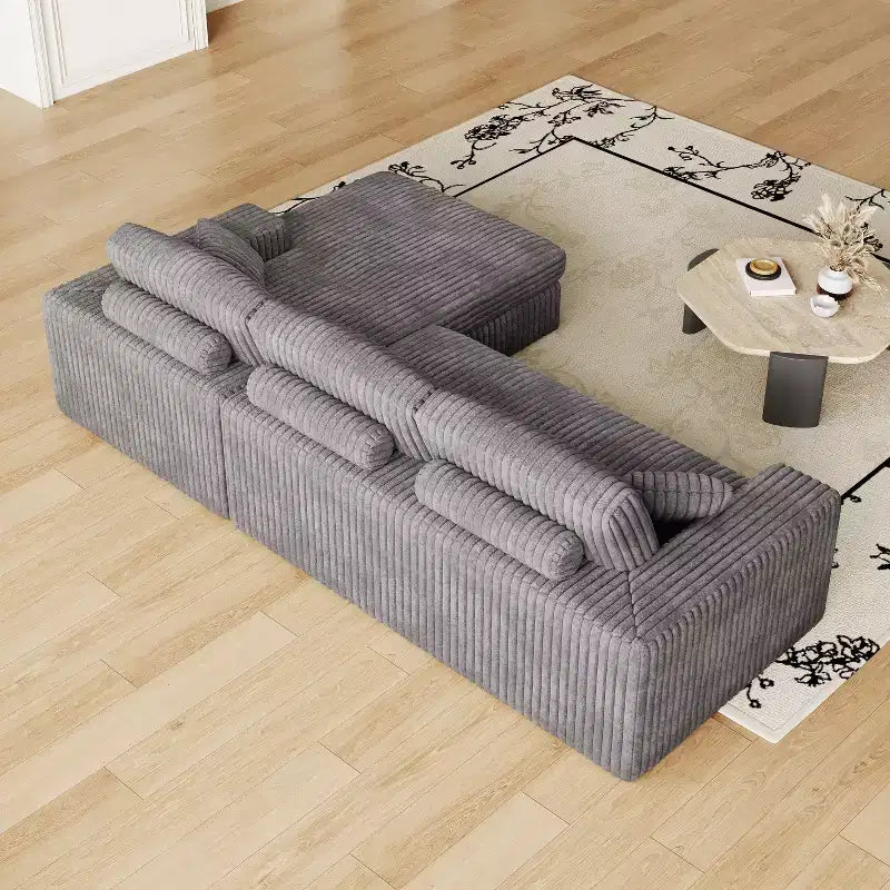Canapé modulaire en velours côtelé en forme de L de 114,5 po avec fauteuil inclinable, canapé de sol convertible 2-en-1 avec coussins en mousse et oreillers de soutien cervical pour le salon