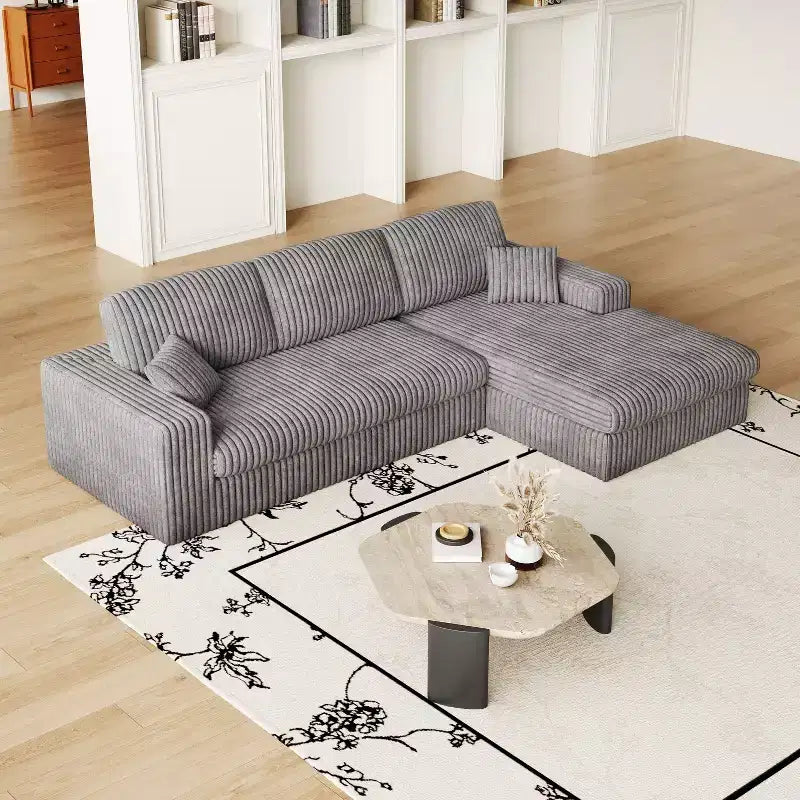 Canapé modulaire en velours côtelé en forme de L de 114,5 po avec fauteuil inclinable, canapé de sol convertible 2-en-1 avec coussins en mousse et oreillers de soutien cervical pour le salon
