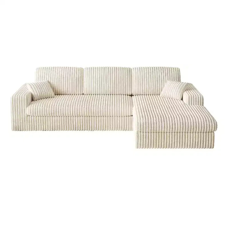 Canapé modulaire en velours côtelé en forme de L de 114,5 po avec fauteuil inclinable, canapé de sol convertible 2-en-1 avec coussins en mousse et oreillers de soutien cervical pour le salon